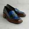 Clearance Mocassino Combo Marrone con Tacco Mocassini