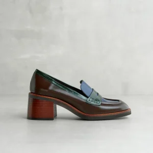 Clearance Mocassino Combo Marrone con Tacco Mocassini