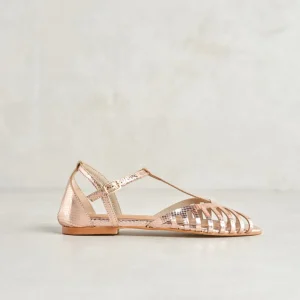 Best Sandali T-Strap Rose Gold Sandali Flat