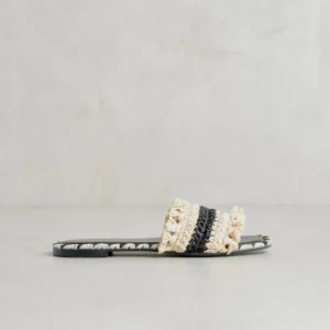 Online Slider Rafia Beige e Nera Sandali Flat