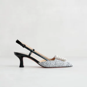 Fashion Slingback Nera con Perle Décolleté